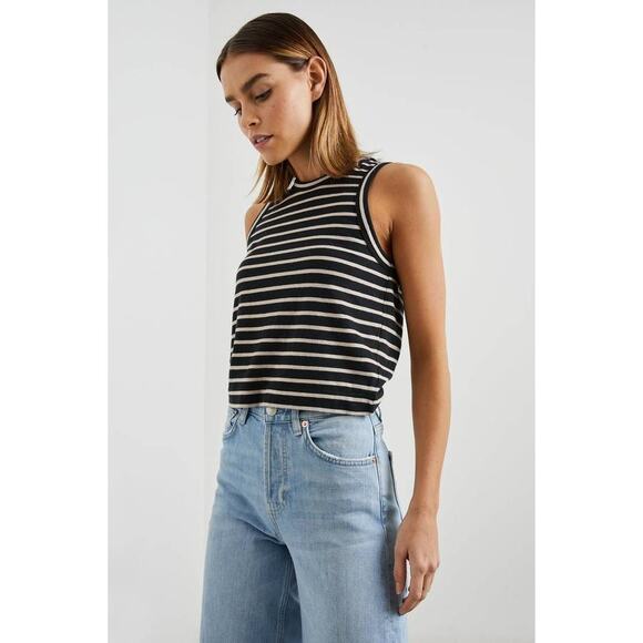 Rails Boxy Tank Top in Black Ivory Stripe L - Picture 1 of 6